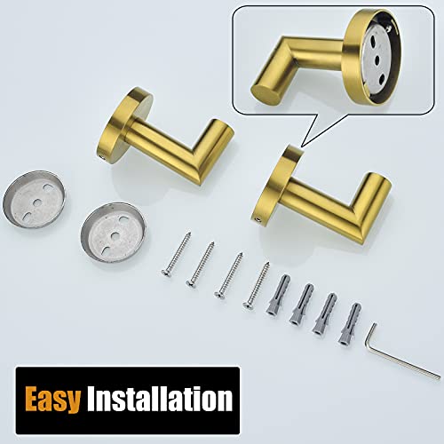 2 Pack Bath Towel Hook, Gold Robe Hook Stainless Steel Bathroom Clothes Coat Hook Wall Mounted Brushed Gold,96018-8BG. - color: Single Hook-Brushed Gold