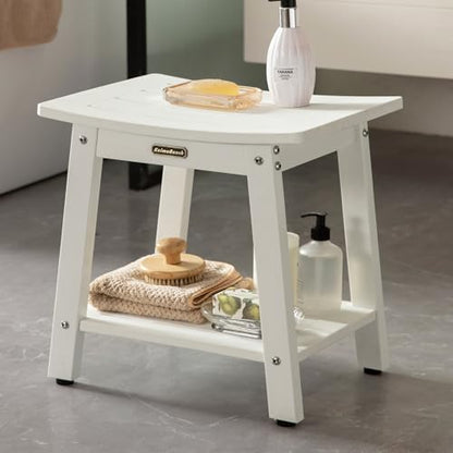 Shower Bench Waterproof Shower Stool with Storage Shelf & Adjustable Feet | Plastic Shower Stool Seat for Shaving Legs, Spa Bath Seat, Heavy Duty, HDPS, Anti-Rotting, Non-Slip, No Maintenance, White