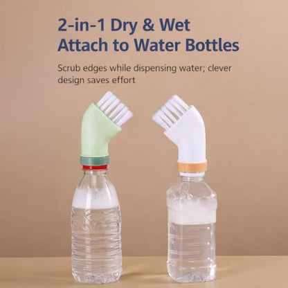 2 Pack Crevice Cleaning Brush with Water Bottle Connector, Multi-Purpose Dry & Wet Cleaning Brush for Kitchen, Bathroom, Sink, Stovetop, Tile Gaps, Shoes (Green & White)