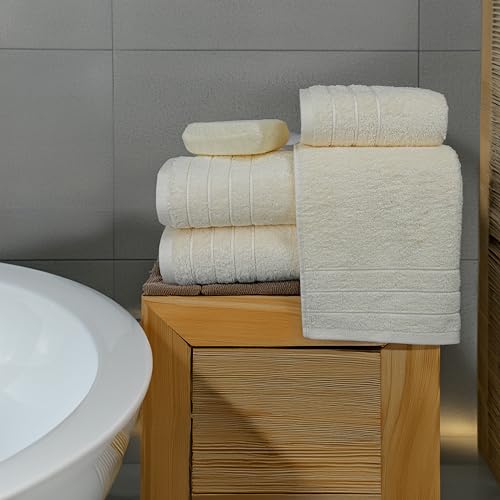 8 Piece Towel Set, 2 XL Bath, 2 Hand, 4 Washcloth, Cream | 100% Cotton, Lighter Weight, Quicker to Dry, Super Absorbent, Perfect for Bathroom - color: Cream