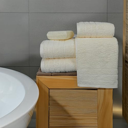 8 Piece Towel Set, 2 XL Bath, 2 Hand, 4 Washcloth, Cream | 100% Cotton, Lighter Weight, Quicker to Dry, Super Absorbent, Perfect for Bathroom - color: Cream