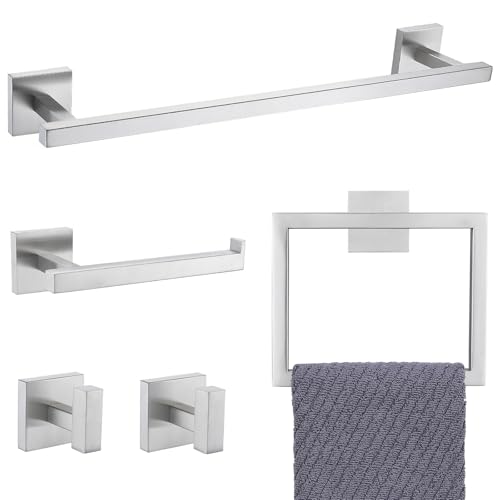 YACVCL Towel Bar Set, 5 Pieces Bathroom Hardware Set Brushed Nickel Bathroom Accessories, SUS304 Stainless Steel Towel Racks Holder Set Wall Mounted 23.6 Inch - color: Brushed Nickel, size: 5 Pieces