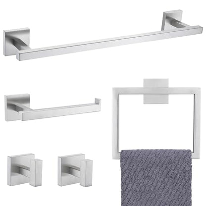 YACVCL Towel Bar Set, 5 Pieces Bathroom Hardware Set Brushed Nickel Bathroom Accessories, SUS304 Stainless Steel Towel Racks Holder Set Wall Mounted 23.6 Inch - color: Brushed Nickel, size: 5 Pieces