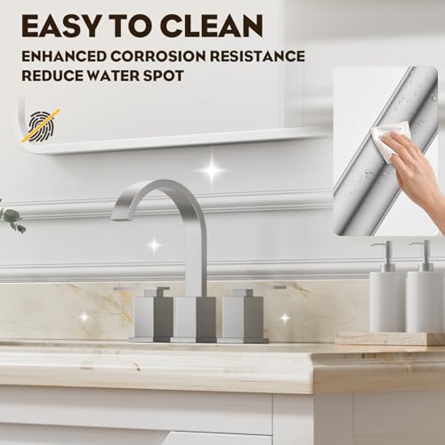Brushed Nickel 3 Hole Bathroom Faucet 8 Inch Waterfall Vanity Faucet, Bathroom Sink Faucet with Pop Up Drain and Water Supply Line, WF011-BN - color: Brushed Nickel-8 IN