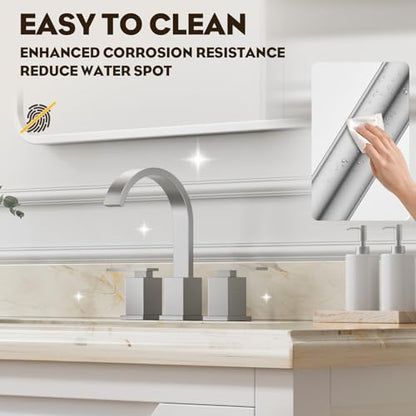 Brushed Nickel 3 Hole Bathroom Faucet 8 Inch Waterfall Vanity Faucet, Bathroom Sink Faucet with Pop Up Drain and Water Supply Line, WF011-BN - color: Brushed Nickel-8 IN