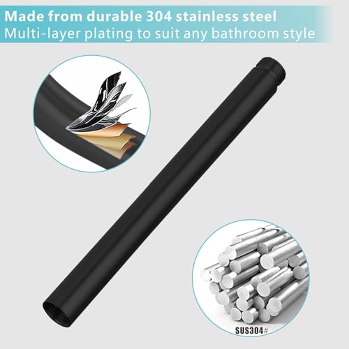Shower Extension Arm, Solid Stainless Steel Shower Pipe Extension with Teflon Tape and Washer, For Lowering or Extending Showerhead (10 Inch, Matte Black) - color: Matte Black, style: 10 Inch