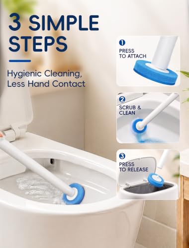 Disposable Toilet Brush Wand System, Toilet Bowl Cleaning Wand Kit with Disposable Refill Heads and Press Button Handle, for Daily Bathroom Cleaning 1 Wand and 14 Refill Heads