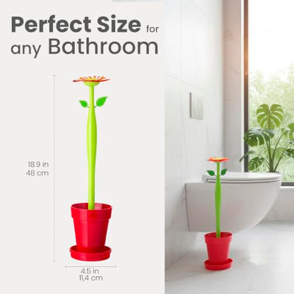 Vigar Flower Power Toilet Brush and Holder Set, House and Bathroom, Red | Toilet Bowl Cleaner, Daisy-Shaped Handle, Flowerpot Base and Saucer, for House and Bathroom - color: Red