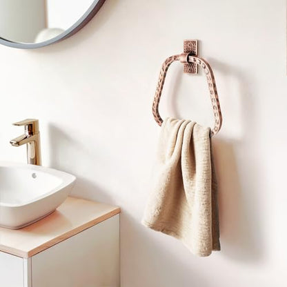 Monarch Abode Bathroom Towel Holder – 7-Inch Round Antique Copper Bathroom Hand Towel Holder for Bathrooms Wall, Metal Hand Hammered Towels Ring Wall Mount, Modern Surface-Mounted Ring Hanger - color: Antique Copper Finish, style: Modern