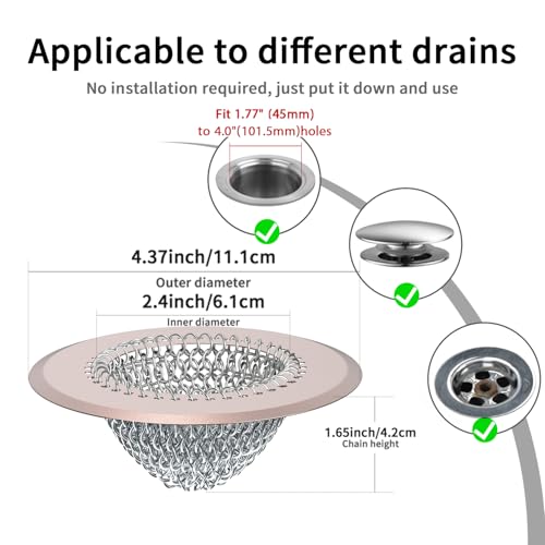 Shower Drain Hair Catcher, Fast Drainage Bathtub Drain Hair Catcher, Easy Clean Hair Catcher Shower Drain, Upgraded 304 Stainless Steel Shower Drain Cover For Shower Regular & Pop-up Drain (Rose Gold) - color: Pink