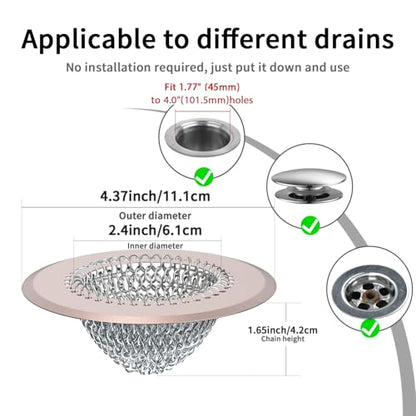 Shower Drain Hair Catcher, Fast Drainage Bathtub Drain Hair Catcher, Easy Clean Hair Catcher Shower Drain, Upgraded 304 Stainless Steel Shower Drain Cover For Shower Regular & Pop-up Drain (Rose Gold) - color: Pink