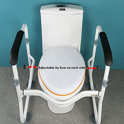 Free Standing Toilet Frame, FoldableToilet Armrest,Adjustable Height Heavy Bathroom Toilet Safety Rail for Disable Fit All Toilets