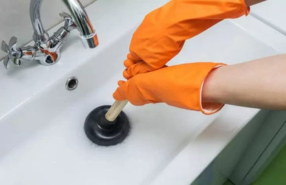 Rocky Mountain Goods Small Drain Plunger - 4" Rubber Head - Perfect Size for Unclogging Slow Sinks, Drains, Tubs and Showers - 9” Solid Wood Handle