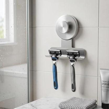 Suction Cup Razor Holder, Stainless Steel Wall Mount Hooks, Heavy-Duty No-Drill Shower Hooks for Razor,Towel,Loofah, Shaver Holder (Silver 2 Pcs) - color: Silver