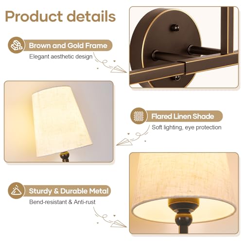 MOKATNG Bathroom Light Fixtures, 3-Light Oil-Rubbed Bronze Vanity Lights, Bathroom Lighting Fixtures Over Mirror with Flared Linen Shade, Modern Wall Sconces for Living Room Hallway - color: Oil-Rubbed Bronze & Beige Shade