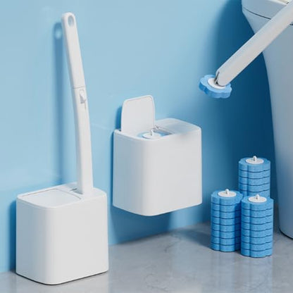 Disposable Brush with Holder & Refill Heads - Hygienic Sanitary Toilet Cleaner for Easy Cleaning, Streak-Free Fresh Bathroom, No Mess Disposable Toilet Bowl Cleaner Wand (1, Grey) - color: Grey +18 Refill
