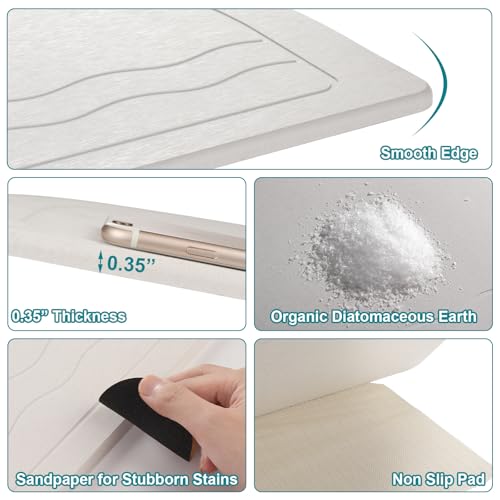 Elfcool Stone Bath Mat Diatomaceous Earth Shower Mat Non Slip Quick Dry Bath Stone Mat Super Absorbent Bathroom Floor Mat for Bathroom Kitchen Counter (Off White-Half Round-Birds) - color: Off White-half Round-birds