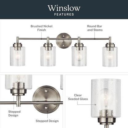 Kichler Winslow 30" Vanity Light in Brushed Nickel, 4-Light Transitional Bathroom Light with Clear Seeded Glass. (30" W x 9.25" H), 45887NI - color: Brushed Nickel, size: 30"