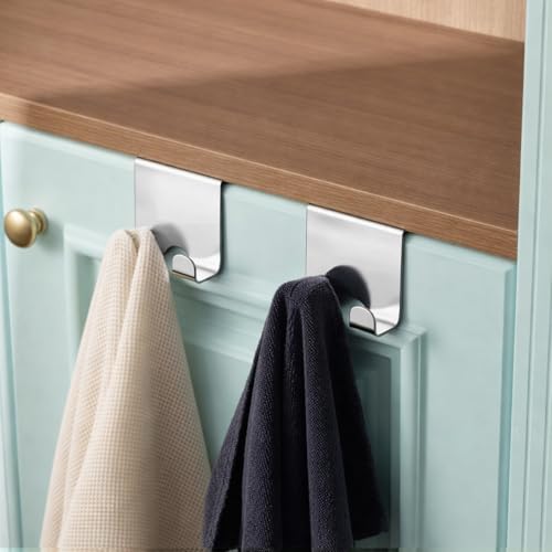 Hicarer 10 Pcs Over Cabinet Door Hooks, Stainless Steel Kitchen Cabinet Drawer Hooks for Towel, Coat, Robe Seamless No Drill Z-Shape Design for Door, Bathroom, Office Organization