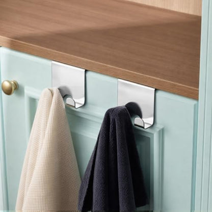 Hicarer 10 Pcs Over Cabinet Door Hooks, Stainless Steel Kitchen Cabinet Drawer Hooks for Towel, Coat, Robe Seamless No Drill Z-Shape Design for Door, Bathroom, Office Organization