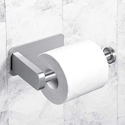 VAEHOLD Toilet Paper Holder Self Adhesive Kitchen Washroom Adhesive Toilet Roll Holder No Drilling for Bathroom Stick on Wall Stainless Steel Brushed - size: Simple Silver