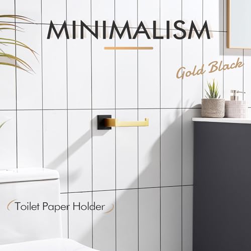 KOKOSIRI Toilet Paper Holders Wall Mounted Toilet Roll Holder for Bathrooms Hardware Washroom T-304 Stainless Steel, Matte Black and Gold B2003GDK - color: Black Gold, size: Without Shelf(1 Pack)