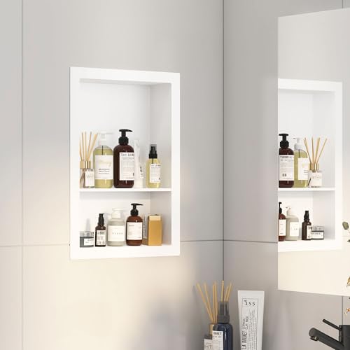 12x18 White Shower Niche for Shower Wall,Bathroom Medicine Cabinet Recessed,Surface Mount Medicine Cabinet,Small Bathroom Wall Cabinet,Recessed Wall Niche for Over Toilet Storage/Living Room - color: White, size: 12x18