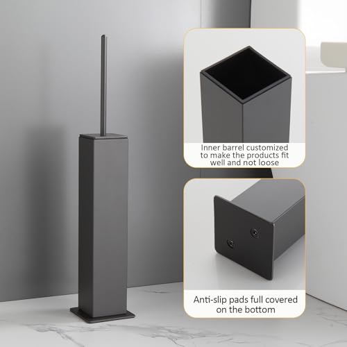 Toilet Brush and Holder Floor Standing, Gun Gray with 2 Replaceable Heads, Bathroom Toilet Brush, Freestanding Toilet Bowl Brush with Removable Liner and Splash Guard, Modern Square Design - color: Gun Gray-standing