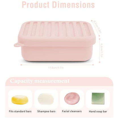 Silicone Travel Soap Case with Lid & Drain Tray, Leakproof，for Travel | Food-grade silicone, Leakproof seal, Built-in hook, Removable drain pad doubles as soap holder, For gym, travel, camping - color: Pinkblue