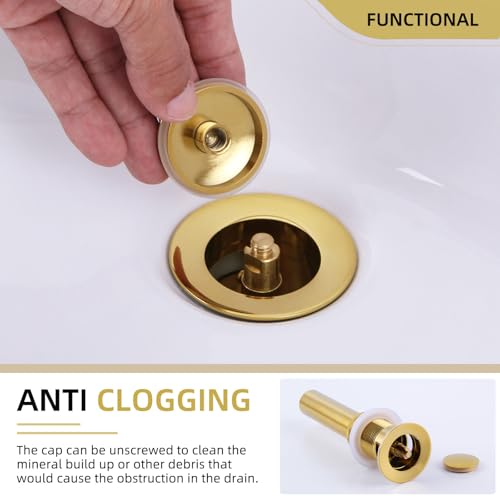 Angle Simple Pop Up Sink Drain Stopper with Overflow, Deep Titanium Gold | Brass Bathroom Sink Stopper Replacement, Fits Lavatory & Vanity Sink with 1.61 to 2 Inches Drain Hole - color: Deep Titanium Gold