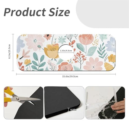 Kitchen Sink Splash Guard，Pastel flowers and leaves-1 Faucet Mat Sink Gadgets-Super Absorbent Fast Drying Mat Drip Catcher for Kitchen, Bathroom,Sink Mat, Dish Drying Mat, Bathroom(15" X 5.5" ) - color: Pastel flowers and leaves-1