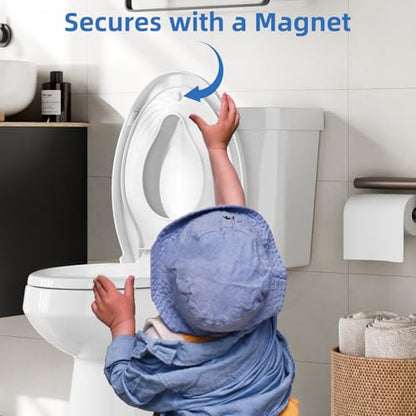 Elongated Toilet Seat with Built-In Toddler Seat, Quiet-Close Potty Training Seat for Family, Quick-Release & Grip-Tight Bumpers, Quick-Attach Hardware, White - color: White, with Toddler Seat (Quick-Release), size: Elongated (19″)