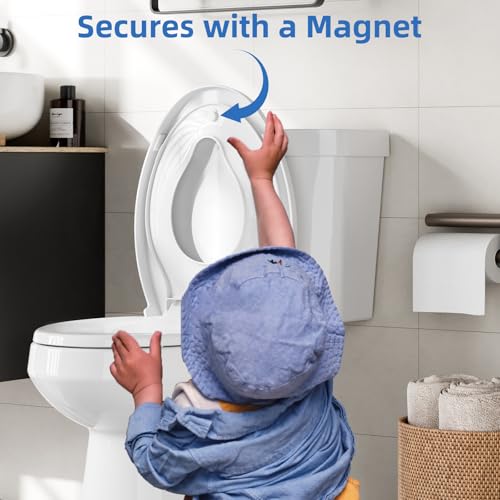 Toilet Seat with Toddler Seat, Elongated Toilet Seat, Quick-Release Structure Toilet Seat, Quick-Attach Hardware & Full Flat with Grip-Tight Bumpers, Quiet-Close Seat, White 19 in - size: elongated
