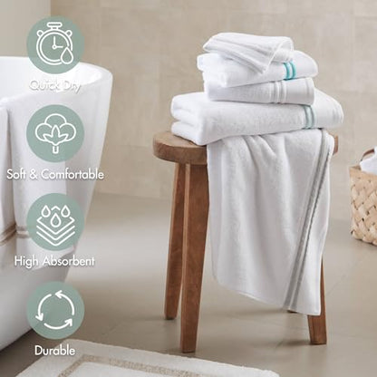 Madison Park Roan Border Cotton Bath Towel Set Absorbent, 6 Piece, Seafoam | Microfiber, Soft Pile, Machine Washable, OEKO-TEX Certified, Plush Bathroom Mat, Non Slip TPR Backing - color: Seafoam