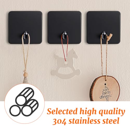 4 Pcs Stainless Steel Adhesive Hooks, Heavy Duty Waterproof Wall Hooks for Hanging Hat,Towel Robe Hook Rack WallMount- Bathroom and Bedroom (Square Black) - color: Black, size: Square