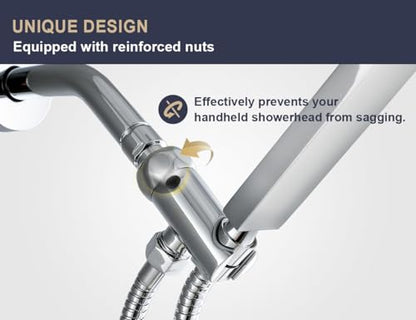 Adjustable Brass Handheld Shower Head Holder, Chrome | 360° Anti-Sag Wall Mount Bracket with Reinforced Locking Nuts, Tool-Free Install, Fits Moen/Waterpik, Rustproof Filter