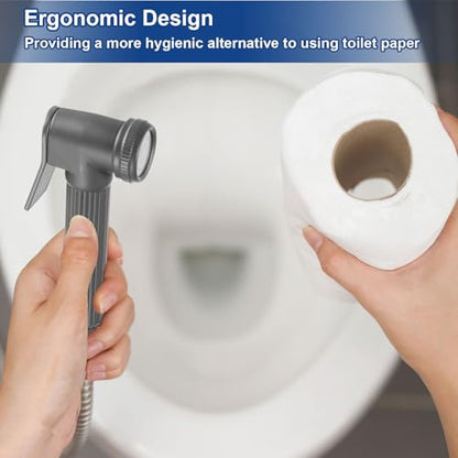 uxcell Handheld Bidet Sprayer for Toilet, Metal Bathroom Sprayer Kit Adjustable Water Pressure Control for Kitchen Bathroom Toilet Flushing Washing, Grey - color: Gray