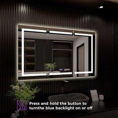 Luxury 66" Wall-Mounted LED Bathroom Medicine Cabinet, Outlets, Anti-Fog | Surface-Mount/Recessed, Double-Sided Mirror Cabinet, 3 Color Temp, DTC Silent-Close Hinges, Adjustable Tempered Glass Shelfs - size: 66"W x 36"H