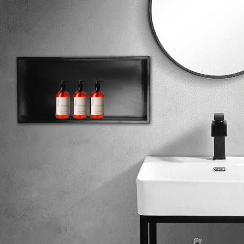 Waterproof Shower Niche Insert Wall Stainless Steel 24" X 12" No Tile Needed Recessed Shower Wall Surrounds Shelf for Bathroom Bedroom Storage Kitchen, Black