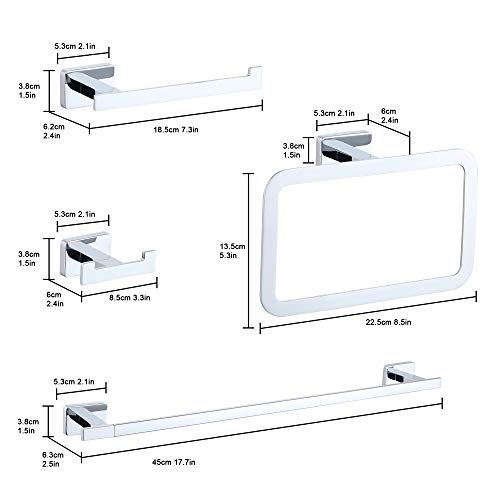 4 Piece Bathroom Hardware Accessories Set,Chrome Stainless Steel Towel Bar Sets Wall Mounted - Includes 18" Towel Bar, Square Towel Ring, Toilet Paper Holder, Robe Towel Hook - color: Chrome, size: 18 inches