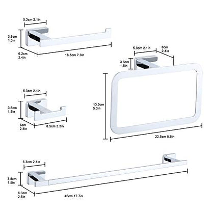 4 Piece Bathroom Hardware Accessories Set,Chrome Stainless Steel Towel Bar Sets Wall Mounted - Includes 18" Towel Bar, Square Towel Ring, Toilet Paper Holder, Robe Towel Hook - color: Chrome, size: 18 inches