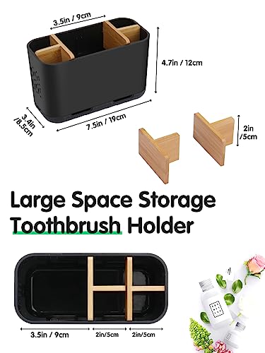 GFWARE Black Toothbrush Holder with Drainage, Bathroom Organizer, Large | 5 Slots Toothbrush and Toothpaste Holder with Bamboo Divider, Kids Electric Toothbrush Holder for Bathroom Sink Organize - color: Black-l