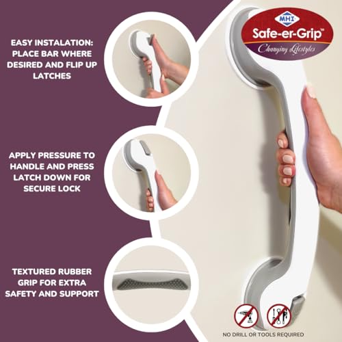 Safe-er-Grip Changing Lifestyles Suction Cup Grab Bars for Bathtubs & Showers; Safety Bathroom Assist Handle,White & Grey,16 Inches,(Pack of 3) - color: White/Grey, size: 16 inch (Pack of 3)