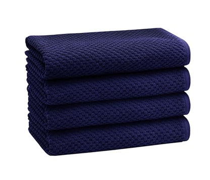 COTTON CRAFT Euro Spa Waffle Weave Bath Towels - Set of 4 Navy Towels | Pure 100% Ringspun Cotton Oversized Luxurious Towel Set - Soft Plush Super Absorbent Low Lint Quick Dry - 30 x 56 inches - color: Navy, size: 4 Pack Bath Towel