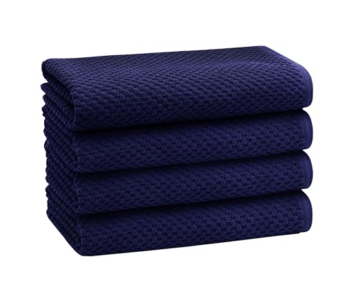 COTTON CRAFT Euro Spa Waffle Weave Bath Towels - Set of 4 Navy Towels | Pure 100% Ringspun Cotton Oversized Luxurious Towel Set - Soft Plush Super Absorbent Low Lint Quick Dry - 30 x 56 inches - color: Navy, size: 4 Pack Bath Towel