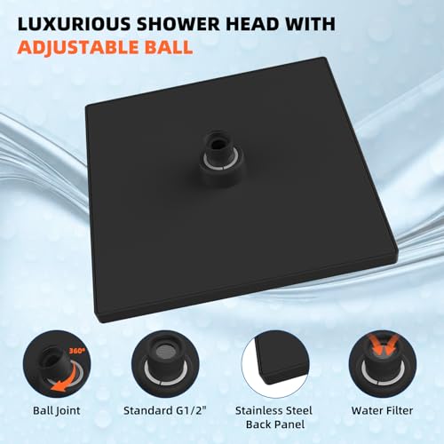 Hibbent cUPC Certified High Pressure 12'' Shower Head, Oil Rubbed Bronze | Thickness Metal Showerhead, Square Large Bathroom Rainfall Shower Head, Adjustable Brass Ball, Waterfall Full Body Coverage - color: Oil Rubbed Bronze, style: Square 12''