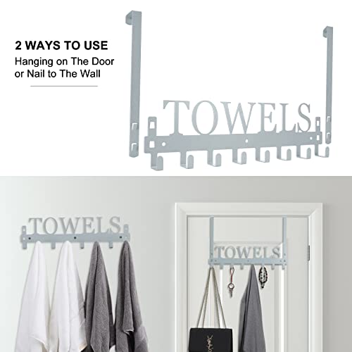 Azmoncy Over The Door Hooks, Heavy Duty Wall Mount Towel Hanger with 8 Hooks for Bedroom, Bathroom, Kitchen Towels, Silver - color: Silver