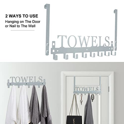 Azmoncy Over The Door Hooks, Heavy Duty Wall Mount Towel Hanger with 8 Hooks for Bedroom, Bathroom, Kitchen Towels, Silver - color: Silver