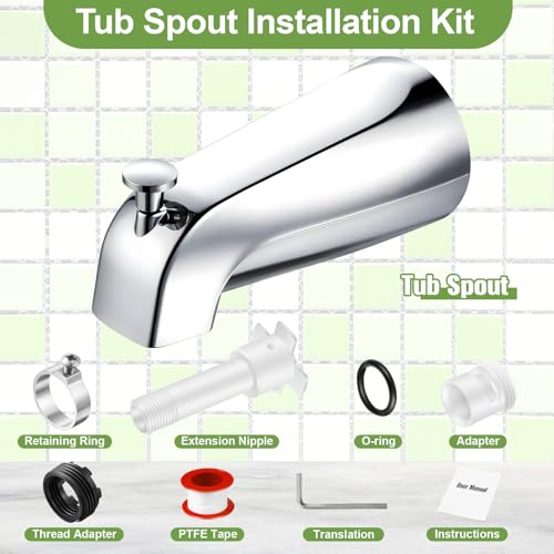 Enhon Tub Spout, Universal Fits 1/2'' Copper Pipe, 1/2'' IPS and 3/4'' IPS, Bathroom Bathtub Tub Faucet Replacement with Adapters (with Diverter,Chrome) - color: Chrome, style: with Diverter