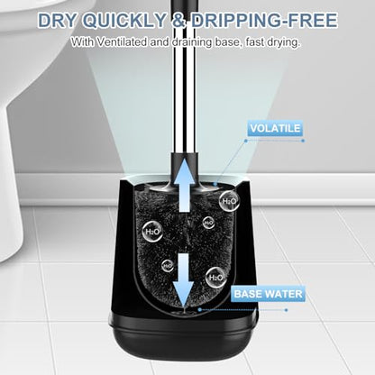 SetSail Toilet Brush and Holder, Self Closing Lid Toilet Bowl Brushes Holder and Extra Long Handle Ventilated Toilet Brush Set for Bathroom Cleaning, Nylon Bristles, 2 Packs-Black - color: Black, size: 2 packs